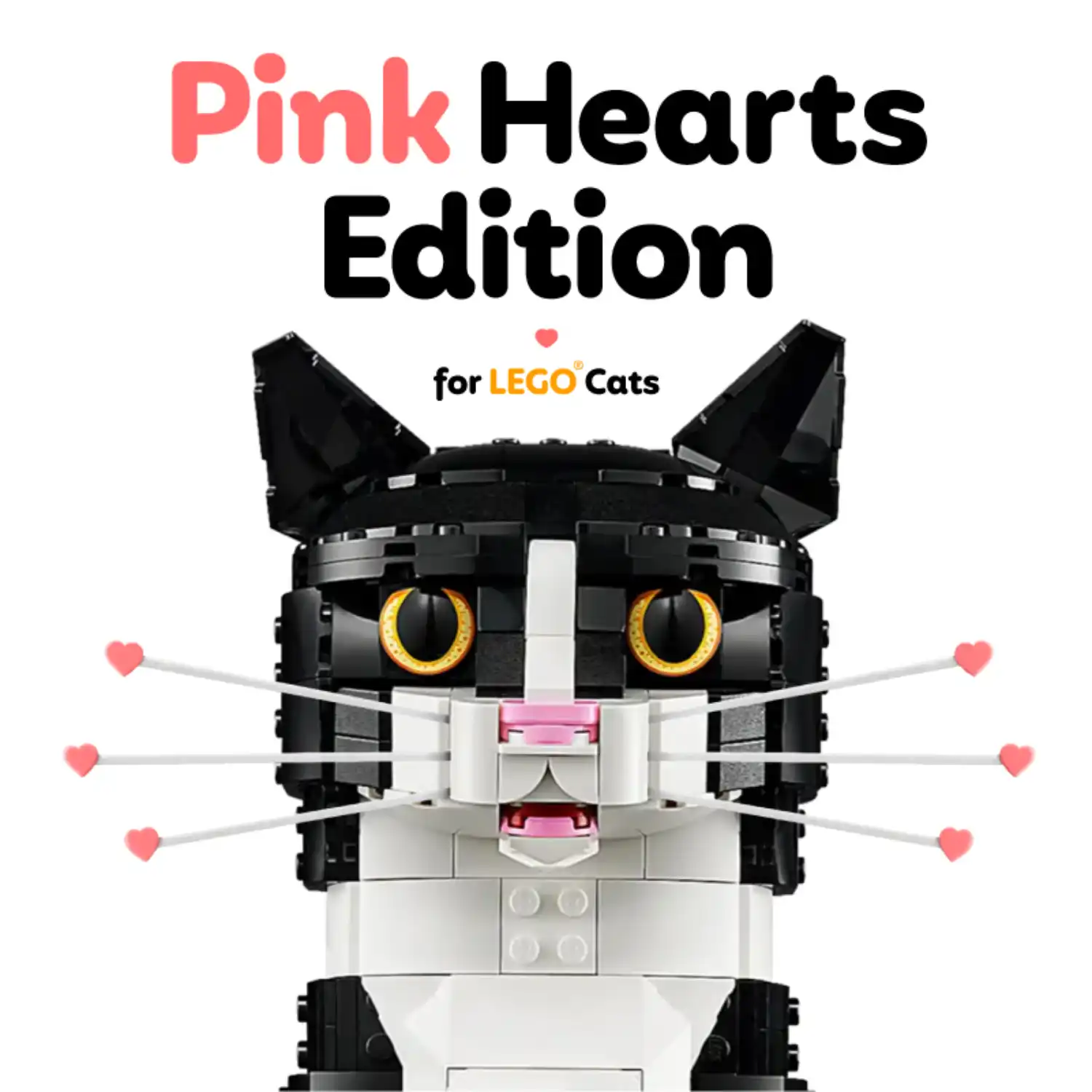 Loki’s Whiskers for LEGO® Tuxedo/Orange Cat – Red/Pink Heart Tipped Whiskers - Image 4